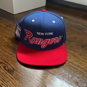 Vintage Mitchell & Ness New York Rangers Blue and Red Hat